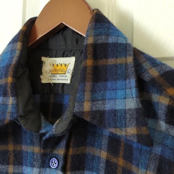 Kingsfield 90's Vintage Plaid Wool Blend Long Sleeve Button Down Shirt Blue L - Picture 3 of 12